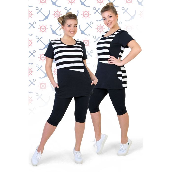 Комплект женский (футболка, бриджи) "Ундина-2", цвет чёрно-белый, размер 50