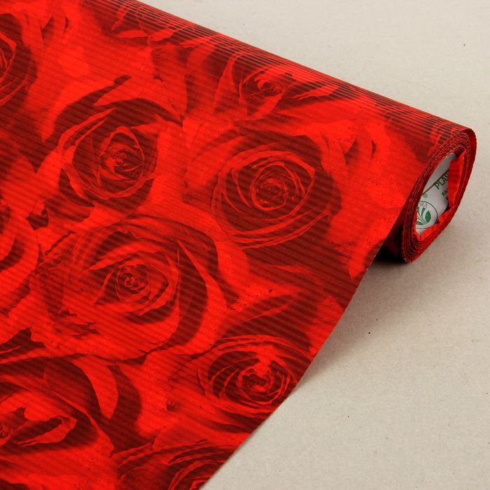 Бумага упаковочная крафт "Розы", красно-бордовая, 0.5 х 10 м
