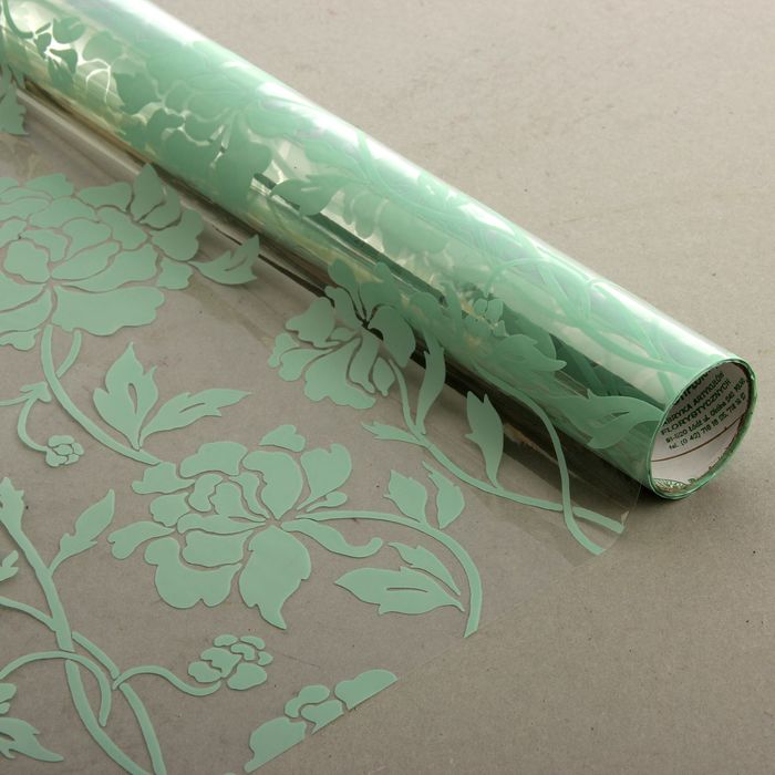 Плёнка для цветов и подарков "Пионы", цвет мятный, 0,5 х 9 м, 30 мкм