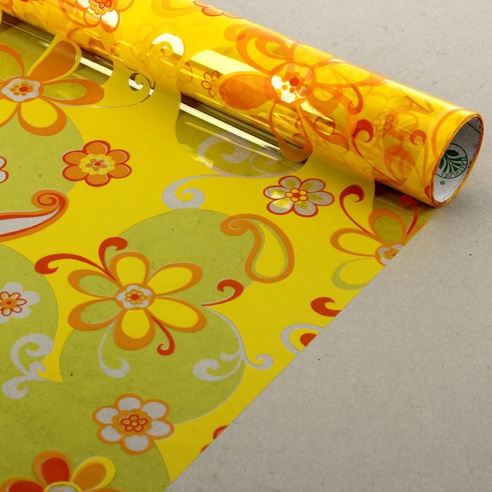 Плёнка для цветов и подарков "Цветы", жёлто-оранжевая, 0,5 х 9 м, 30 мкм