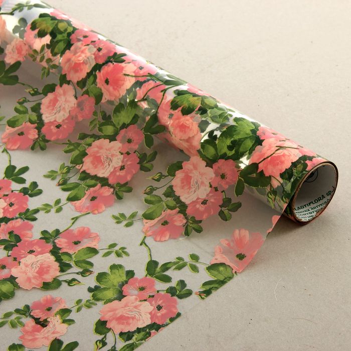 Плёнка для цветов и подарков "Яблоня", розово-зелёная, 0,5 х 9 м, 30 мкм