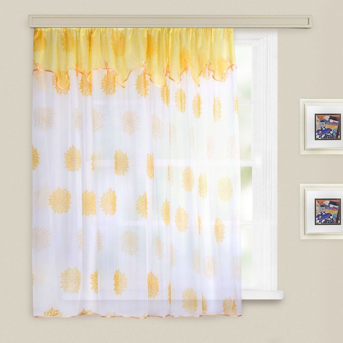 Кухонная штора "Юна", 285х160 см +/- 5 см, цвет золотой, принт микс