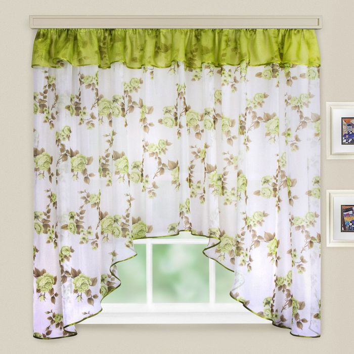 Кухонная штора "Кантри", ширина 285 см, высота 160 см+/- 5 см, цвет зелёный, принт микс