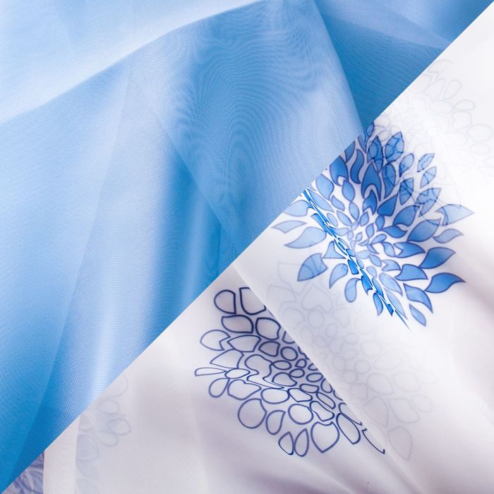 Кухонная штора Юна, 285х160см +/- 5 см, цв голубой, вуаль печать микс, п/э