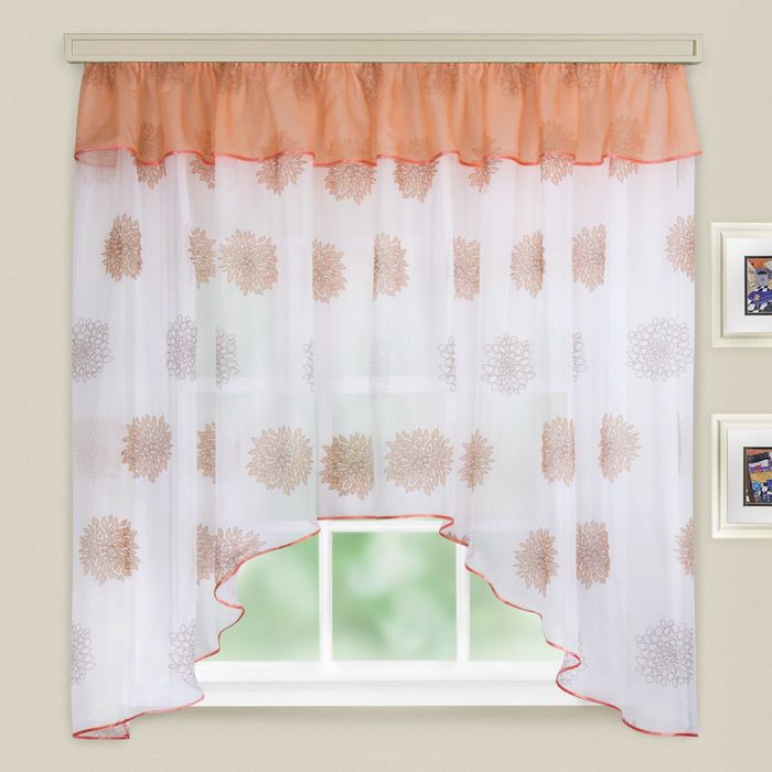 Кухонная штора "Кантри", ширина 285 см, высота 160 см+/- 5 см, цвет персиковый, принт микс