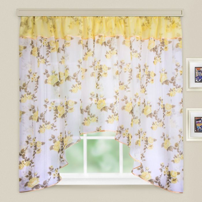 Кухонная штора "Кантри", ширина 285 см, высота 160 см+/- 5 см, цвет золотой, принт микс