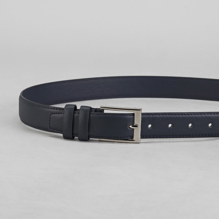 Ремень мужской гладкий, винт, пряжка под металл, ширина - 3,5см, синий