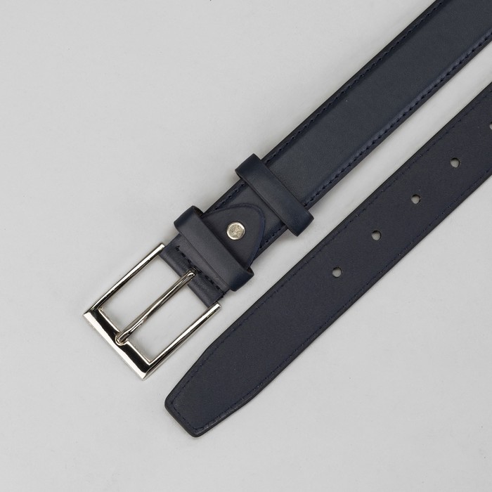 Ремень мужской гладкий, винт, пряжка под металл, ширина - 3,5см, синий