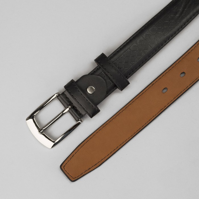 Ремень мужской, винт, пряжка под металл, ширина - 3,5см, чёрный