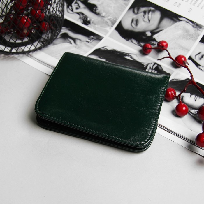 Кошелёк женский, 2 отдела для карт, отдел для монет, зелёный