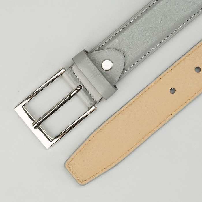 Ремень мужской гладкий, винт, пряжка под металл, ширина - 3,5см, серый