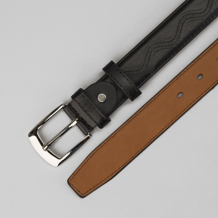 Ремень мужской, винт, пряжка под металл, ширина - 3,5см, чёрный