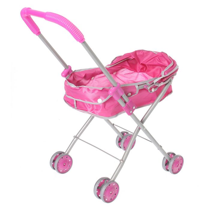 Коляска для куклы универсальная, розовая, металлический каркас