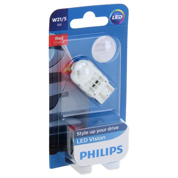 Лампа автомобильная Philips, W21/5W, 12 В, 21/5 Вт, LED, красная