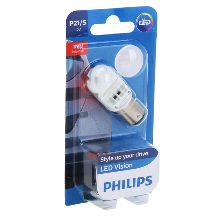 Лампа автомобильная Philips, P21/5W, 12 В, 21/5 Вт (BA15d), LED, красная