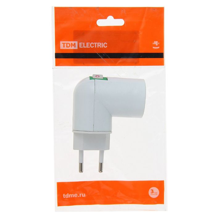 Переходник TDM, вилка/патрон Е27, с выкл. белый, SQ0335-1007
