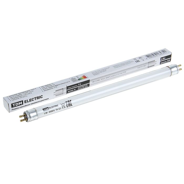 Лампа люминесцентная TDM, двухцокольная, 219х12 мм, 6 Вт, 4000 К, линейная, SQ0355-0001