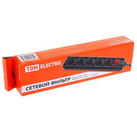 

Сетевой фильтр TDM СФ-05В, 5 розеток, 3 м, 16 А, ПВС 3х1 мм2, черный