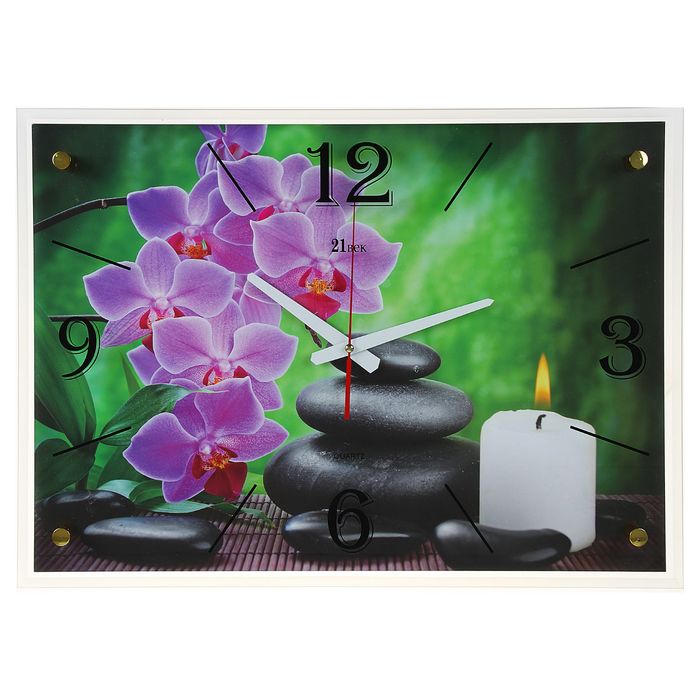 Часы настенные прямоугольные "Свеча, цветы и камни", 40х56 см микс