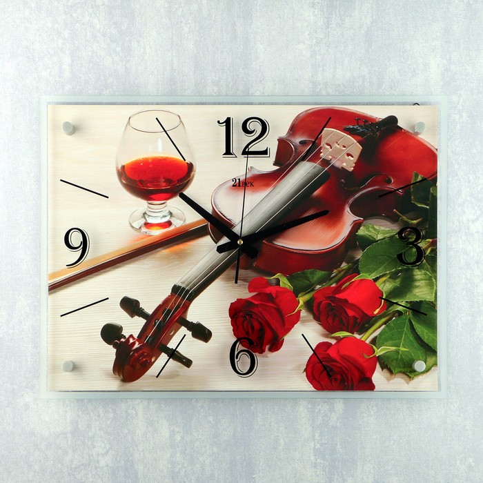 Часы настенные прямоугольные "Розы и скрипка", 40х56 см