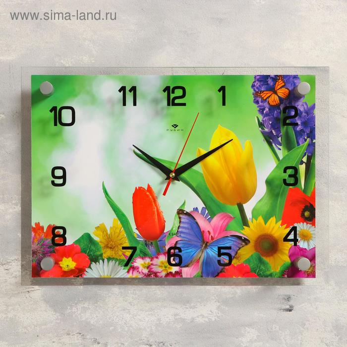 Часы настенные: Цветы, Бабочка и цветы, 25х35 см