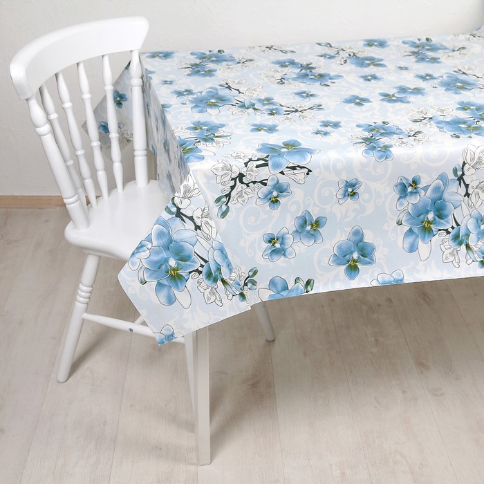 Клеенка столовая на нетканой основе "Декомир. Орхидея Ванда", рулон 20 м, цвет голубой