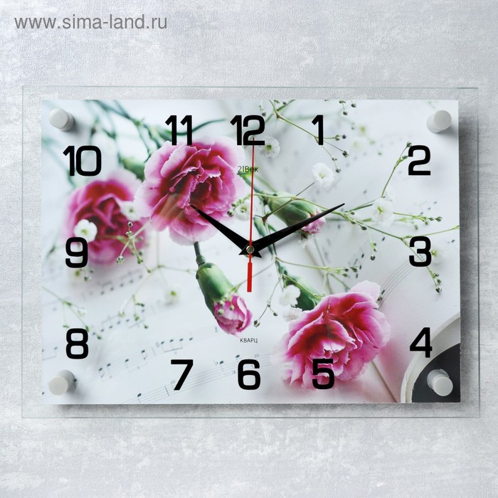 Часы настенные: Цветы, Фиолетовые гвоздики, бесшумные, 25 х 35 см