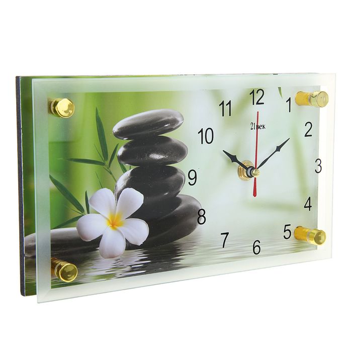 Часы настенно-настольные прямоугольные "Цветок и камни", 13х23 см микс