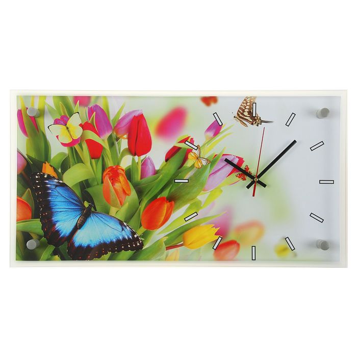 Часы настенные прямоугольные "Бабочка в цветах", 52х26 см микс