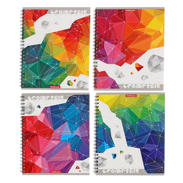 Тетрадь А6, 60 листов клетка на гребне "Геометрика", картонная обложка, микс