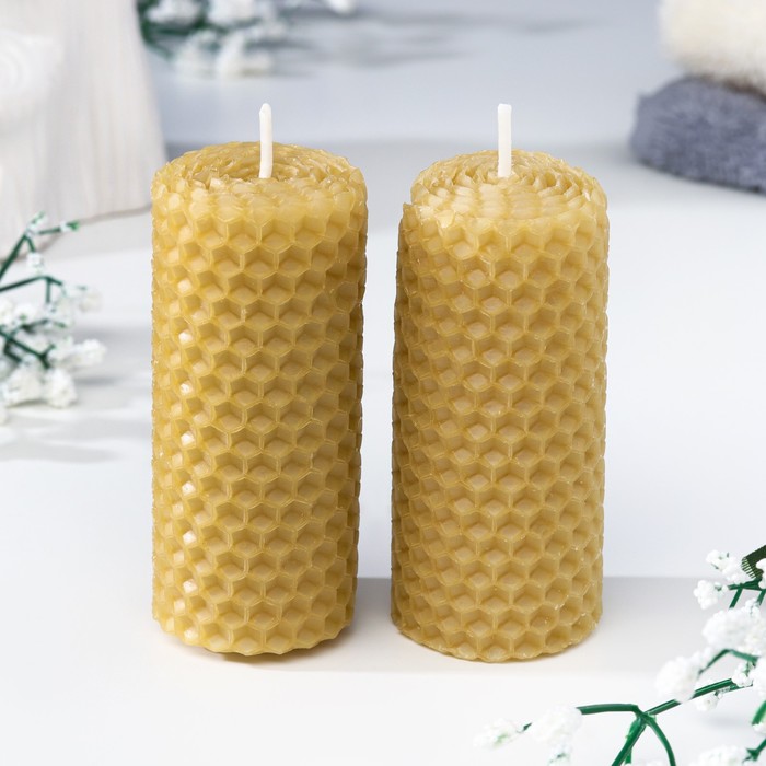 Набор свечей из вощины медовая с добавлением эфирного масла Мята 8 см, 2 шт
