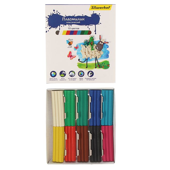 Пластилин 10 цветов 150 г Silwerhof &quot;Пластилиновая коллекция&quot;