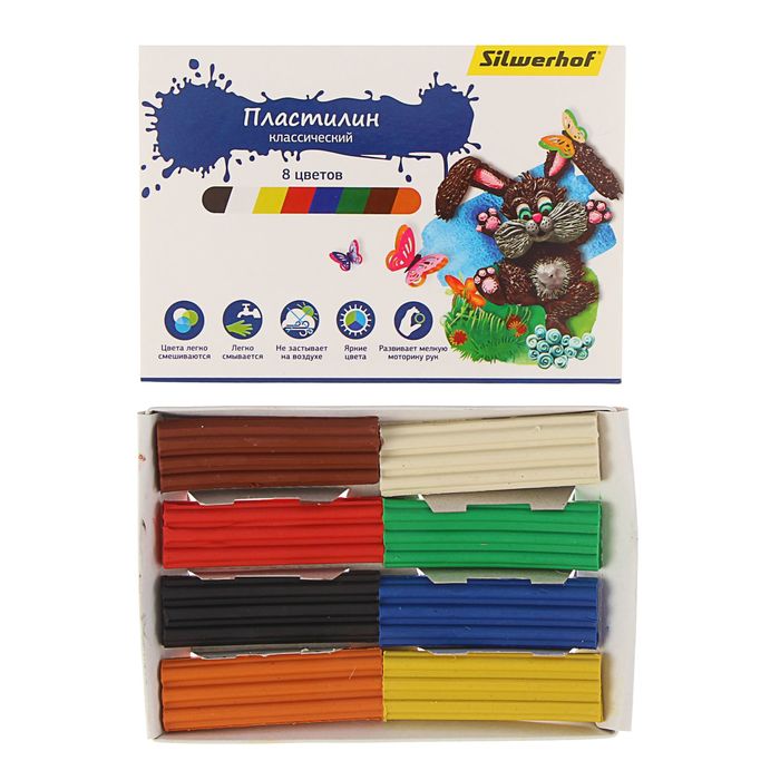 Пластилин 8 цветов 120 г Silwerhof &quot;Пластилиновая коллекция&quot;