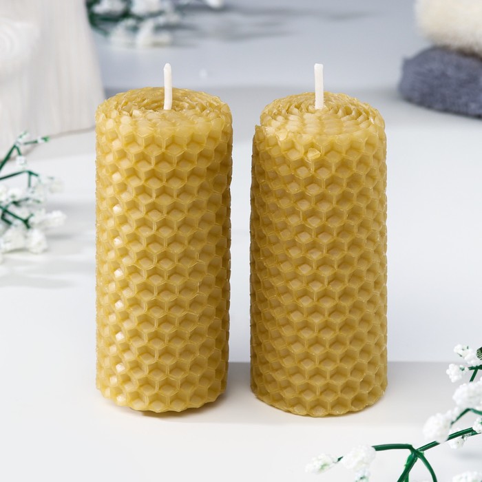 Набор свечей из вощины медовых с добавлением эфирного масла Эвкалипт 8 см, 2 шт