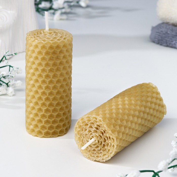Набор свечей из вощины медовая с добавлением эфирного масла "Сосна" 8 см, 2 шт