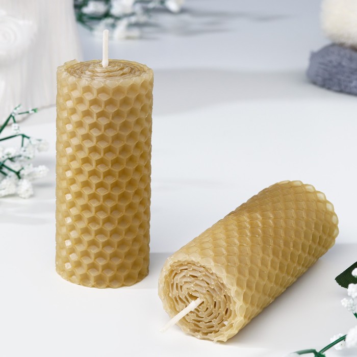 Набор свечей из вощины медовая с добавлением эфирного масла "Корица" 8 см, 2 шт