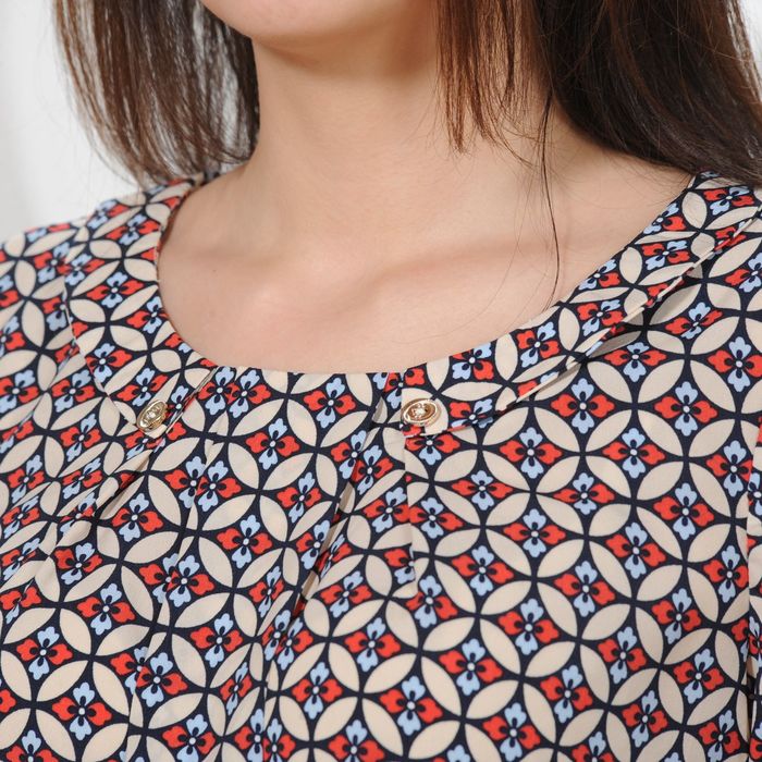 Блуза 4830, размер 44, рост 164 см, цвет тёмно-синий/красный/беж