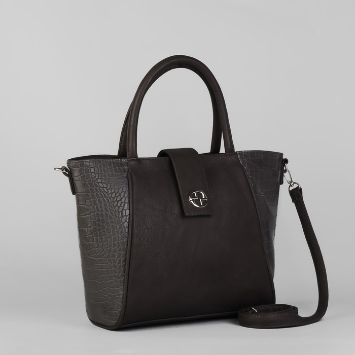 Сумка женская на кнопке, 2 отдела с перегородкой, 1 наружный карман, серая