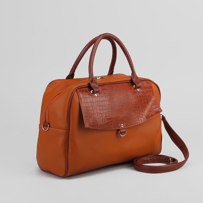 Сумка женская на молнии, 1 отдел, 1 наружный карман, длинный ремень, рыжий