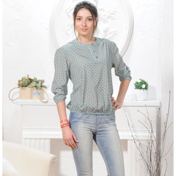 Блуза 4832а, размер 44, рост 164 см, цвет зеленый/розовый
