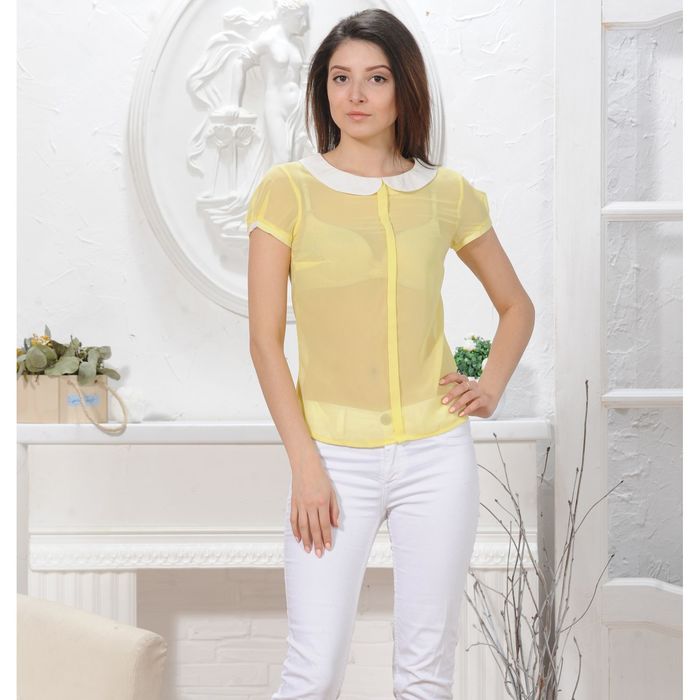 Блуза 4825а, размер 46, рост 164 см, цвет лимон/белый