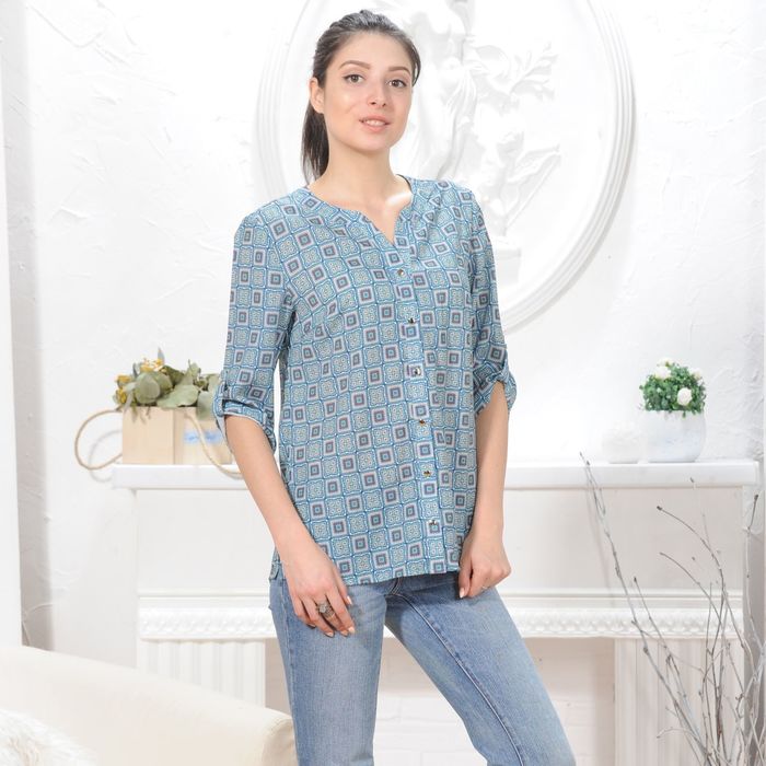 Блуза 4835, размер 46, рост 164 см, цвет зеленый/синий