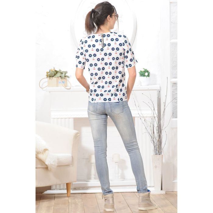 Блуза 4827, размер 44, рост 164 см, цвет белый/тёмно-синий