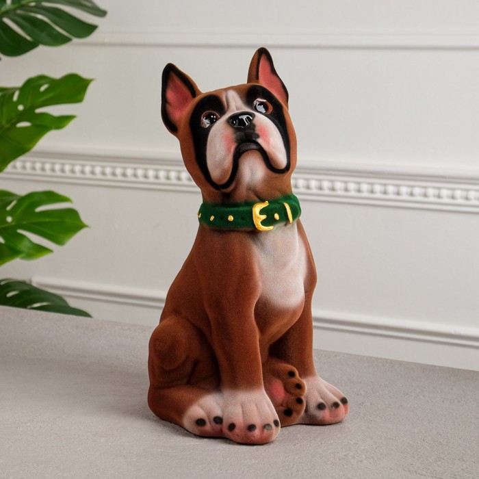 Копилка "Собака Боксёр" флок, коричневая, микс