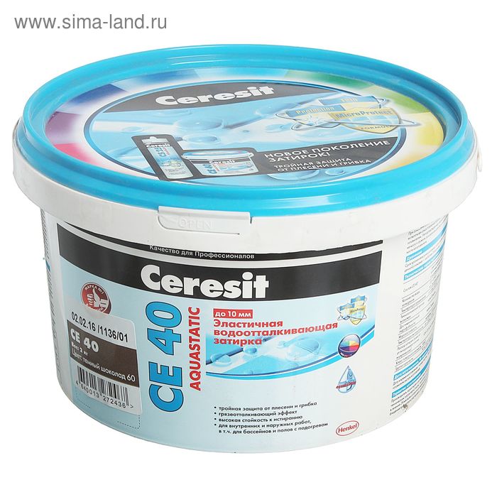 

Эластичная водоотталкивающаяся затирка Ceresit CE40 Aquastatic (1-10 мм), тёмный шоколад, 2 кг