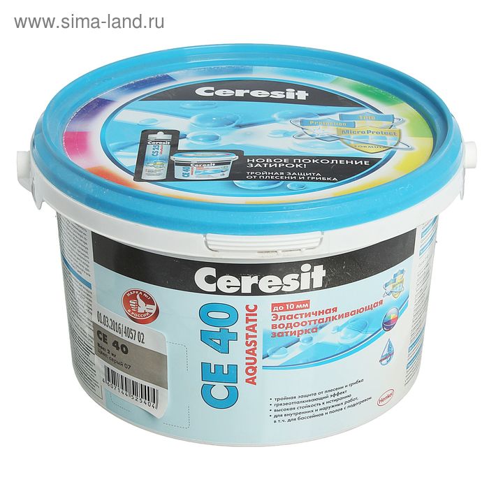 

Эластичная водоотталкивающаяся затирка Ceresit CE40 Aquastatic (1-10 мм), серая, 2 кг
