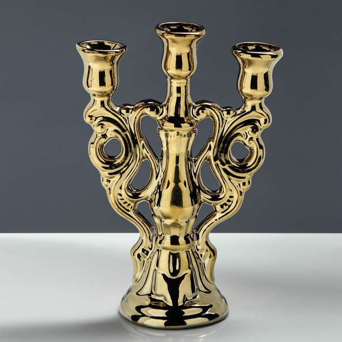 Подсвечник "Канделябр" золотой, 3 свечи