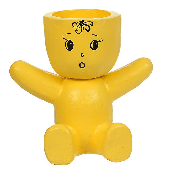 Фигурное кашпо "Сидящий человечек" жёлтое, глазки