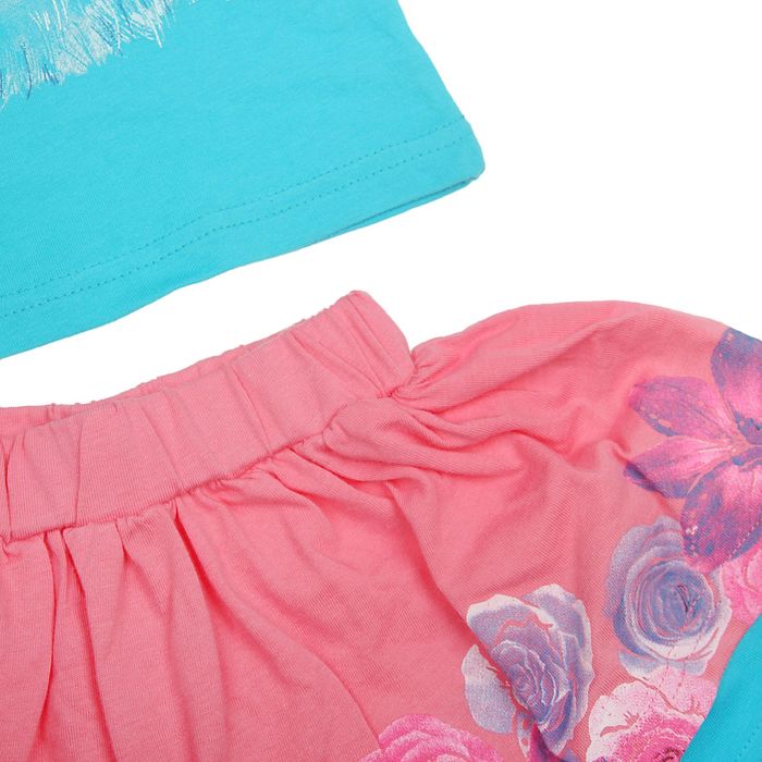 Комплект для девочек (футболка + юбка), рост 92-98 см, возраст 2 года, цвет бирюзовый