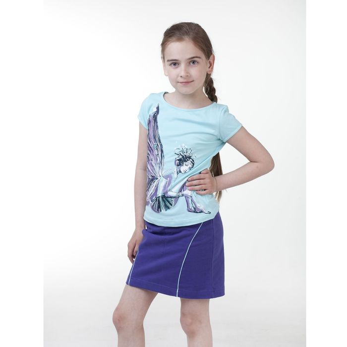 Комплект для девочек (футболка + юбка), рост 122-128 см, возраст 7 лет, цвет нежно-голубой